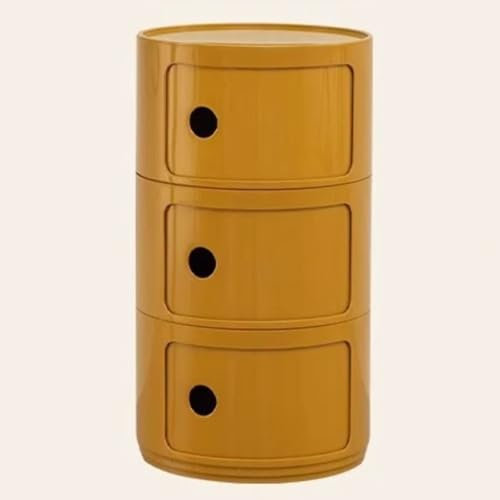 WEIDPHL Table De Chevet Ronde, Table De Chevet avec 3 Tiroirs, Table D'appoint, Armoire De Rangement avec Porte Coulissante pour Salon, Chambre À Coucher, Salle De Bain,Turmeric