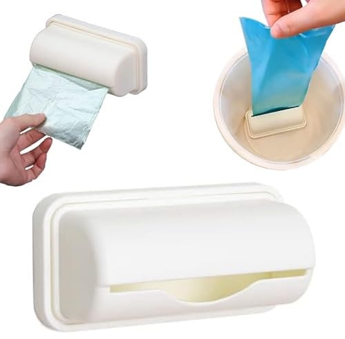 Trash Bag Liner Dispenser, Trash Bag Dispenser for Bottom Of Can, Trash Can Liner Dispenser, Fineliner Small Bin Liner Kit, Small Bin Liner Kit Dispenser, Wall Mount Garbage Bag Dispenser(White,1pc)