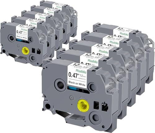 10x Msudoku TZe-231 Kompatabel für Brother TZe231 TZ231 TZe Bänder 12mm 0.47 Laminated Weiß P Touch Schriftband 12mm für Brother P touch H105 H107B H110 H100LB H100R 1010 1000 E100 D210 D400