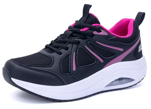 M MAGPER Womens Plantar Fasciitis Shoes Arch Support Trainers Orthotic Walking Trainers for Pain Relief Black Rose Size 8 UK