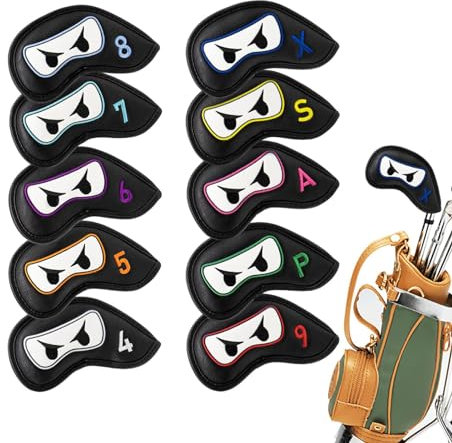 Wpsagek Golf Club Covers For Men | Magnetic Iron Head Covers | Set Of 10, Embroidered PU Leather Golf Head Cover, Thick, Golf Club Covers For Main Iron Clubs