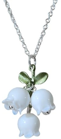 Sterling Silver 925 White Lampwork Lily of The Valley Necklace