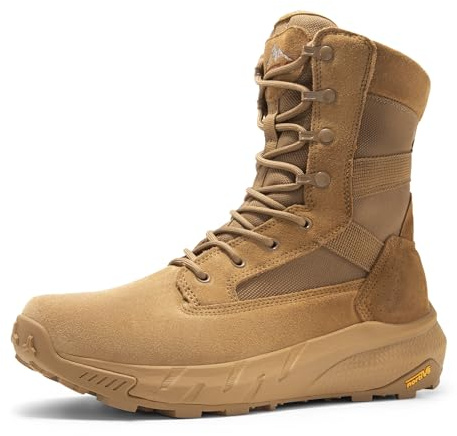 NORTIV 8 Men's Breathable Tactical Military Work Boots Side Zipper Leather Lightweight Hiking Motorcycle Combat Boots 8 Inches Recon,Size 9W,Coyote,NMUWMT2402