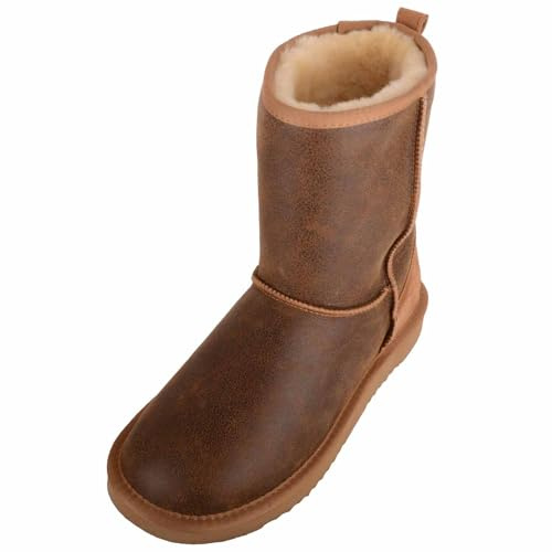SNUGRUGS Mens Genuine Sheepskin Ankle Boots with Reinforced Heel - Chestnut Aviator - UK 12 / EU 46