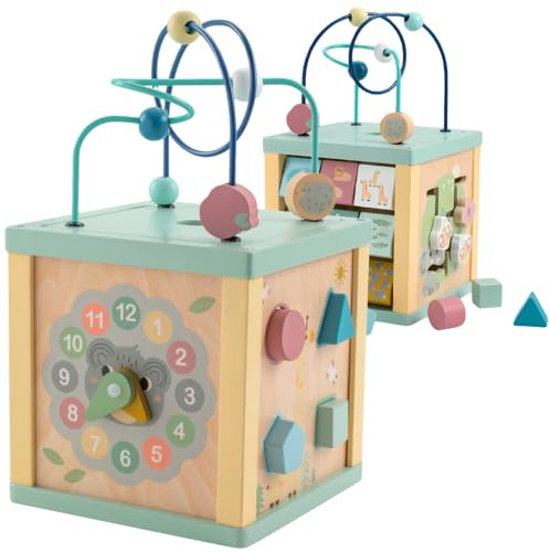 MERKAN, Holz Lernwürfel - Motorikrad, lernt Farben und Formen zu erkennen, Tiernamen und lässt Geschicklichkeit üben, Motorik, Montessori, Kinder, Uhr