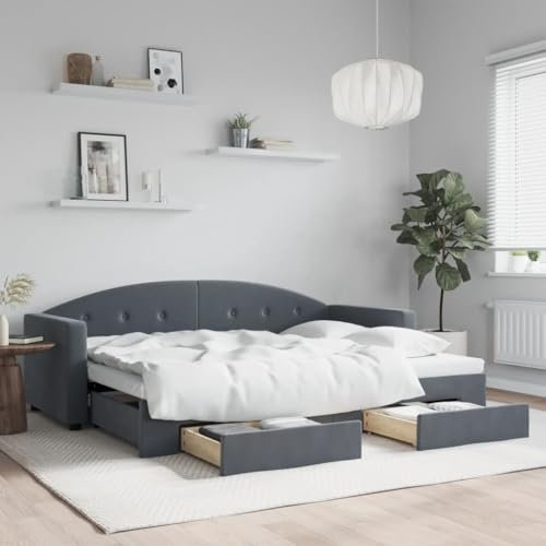 Hommdiy Tagesbett,Sofabett,Einzelbett,Schlafsofa Bettgestell mit Lattenrost,Jugendbett,Ausziehbar,Daybett Dunkelgrau 80x200 cm Samt mit Bettkasten & Schublade