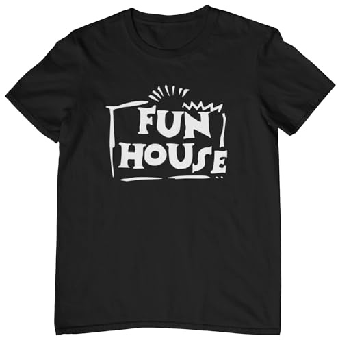 Plastic Revolution Fun House T-Shirt (UK, Alpha, XXL, Regular, Regular, Black T-Shirt with White Print)