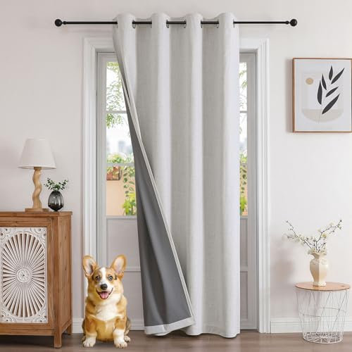Joydeco 100% Blickdichte Vorhänge Verdeckten Leinenoptik 1 Stück,Türvorhang Verdunklungsvorhänge mit Ösen Thermo Kälteschutz Hitzeschutz für Schlafzimmer Wohnzimmer Weiß Bleichen 240 x 140 cm