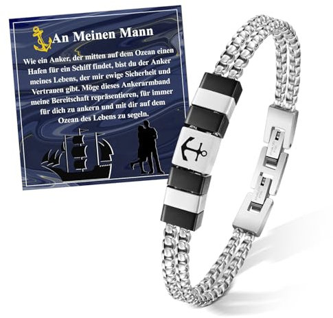 FANCIBAND Ich Liebe Dich Geschenke für Männer-Edelstahl Armband Herren mit Gravur Anker Armkette Größe um 20–22 cm, Partner Geschenke für ihn Jahrestag Geburtstag Hochzeitstag Weihnachten