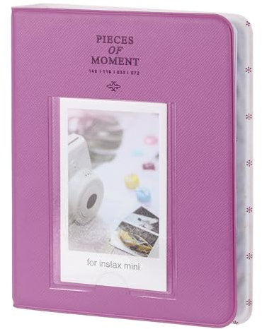 QUARKZMAN Álbum de Fotos de 64 Bolsillos, Cubierta de Cuero 2 x 3 Pequeño con Ventana Frontal de Película Instantánea (Púrpura Uva)