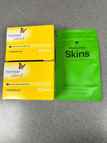 Abbott Freestyle Libre 2 Sensor pack of 2 for diabetes monitoring CGM for UK, White, plus FREE (Ultrahuman Skins) alcohol wipes and water proof CGM patches (2)