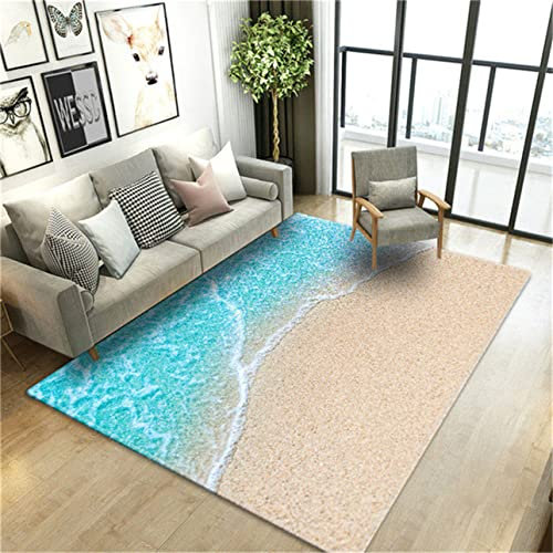 3D-Landschaftsdruck Strand Surf Wohnzimmer Teppich Flanell Schwamm Großer Badezimmerteppich Weicher Bereich Teppich für Schlafzimmer und Couchtisch Dekoration 120 x 180 cm