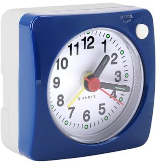 Petit réveil de voyage silencieux, lumière LED de chevet, sans tic-tac, fonctionne à piles, affichage silencieux, réveil analogique avec fonction snooze veilleuse pour les dormeurs lourds, la chambre