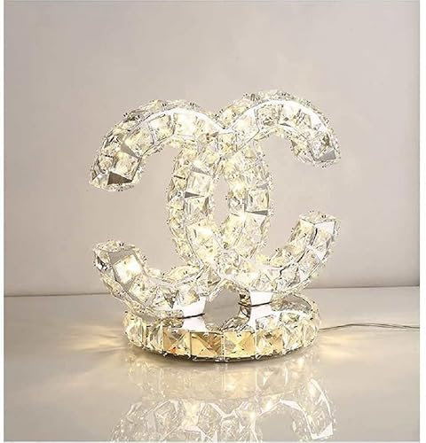 Diagwache K9 Kristall Tischlampe, Edelstahl LED Nachttischlampen mit 3 Farbmodi, 3-seitige Kristall dekorative Schreibtischlampe für Schlafzimmer