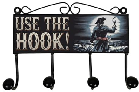 speecheese Use the Hook! Pirat Kleiderhaken Leiste mit 4 Haken Pirat Garderobenleiste mit lustigem Spruch für originelle Einrichtung