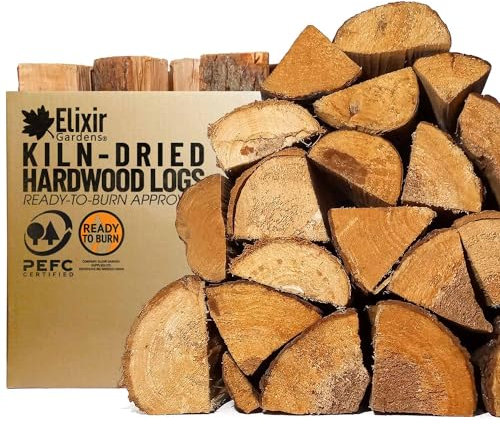 Elixir Gardens Ready to Burn Certified Firewood Logs | Premium Kiln-Dried Mixed Hardwood (Birch, Ash & Oak) for Stoves, Log Burners, Fire Pits & Open Fires | 22L Net x 2