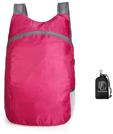 Sac à dos léger pliable et imperméable pour homme et femme - Pour sports de plein air, voyage, loisirs, randonnée, petit sac à dos de 20 l, Rose foncé, 20l, Décontracté