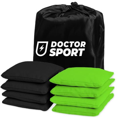 Dr Sport - Original Cornhole Bean Bag Set (8er) - 4 grün und 4 schwarz - Cornhole Säckchen Robuste Qualität - 400g 15x15cm