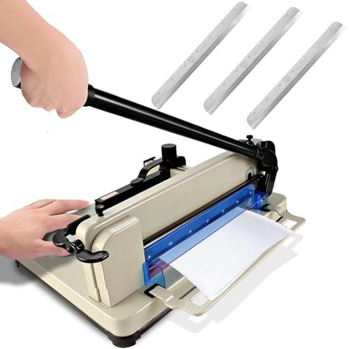 Guillotine Papierschneider, A3, industrieller Trimmer, schneidet bis zu 400 Blatt, 12 Blatt Kapazität, Sicherheitsschutz, Klingenverriegelung, inklusive 3 Ersatzklingen für Karton und Laminieren
