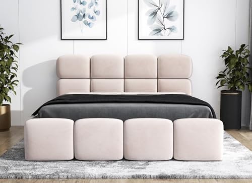 A&J MöbelLand Polsterbett 90x200 mit Bettkasten, Lattenrost und Matratze – MONAKO, Bett mit Stauraum in Beige