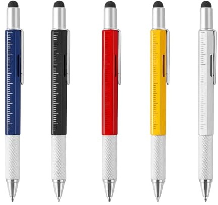 6-in-1 Multitool Pen, 5-Pack Cool Gadgets for Men with Stylus, Ruler, Screwdrivers, Level & Ballpoint, Unique Dad Gifts for Men Who Have Everything, Father's Day Gift for Husband, DIY Tool Pen Set