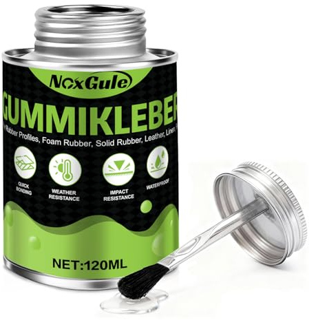 NoxGule Profilgummikleber, Gummi Kleber, Gummikleber Extra Stark Wasserfest, Kontaktkleber Extra Stark, Starke Haftung, Hohe Zähigkeit, Hohe Temperaturbeständigkeit, für Türdichtungen, 120ml