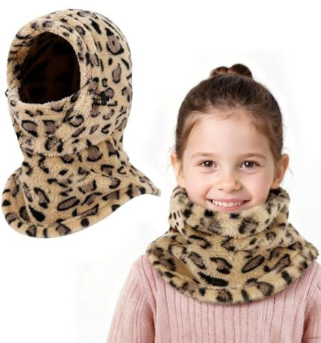 AYPOW Kids Winter Thermal Fleece Balaclava, Multifunctional Windproof Adjustable Face Cover Ski Mask, Warm Fleece Hat Cap Hood Neck Warmer Scarf for 4-9 Years Boys Girls Cycling Skating Outdoor Sports