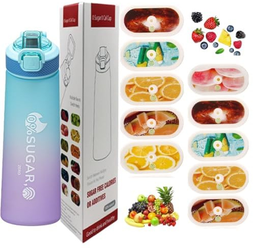 700 ml Sportflasche + 10 Geschmackskapseln, hitze- und kältebeständig | Air Scented Water Bottle, BPA Free, 0 Sugar 0 Calorie, Dishwasher Safe for Fitness, Travelling, Hiking, Driving, Cycling