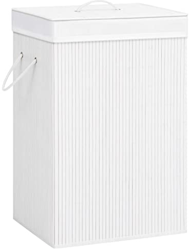 Panier à Linge, Corbeille Coffre Bac à Linge Panier de Rangement avec 2 sections bambou blanc 72 L