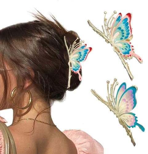 Fermagli Capelli Farfalla, 2 Pezzi Fermagli per Capelli a Forma di Farfalla, Pinze per Capelli in Metallo, Grande Mollette di Metallo Donna, Hair Clip, Accessori per Donne e Ragazze