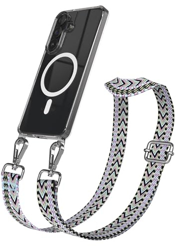 EAZY CASE Handykette - Verstellbares Taschenband kompatibel mit Galaxy S26 Plus, Schulterriemen, Handykordel mit Silikon Hülle, Qi Charging kompatibel, Umhängetasche, Lila Grün Silber