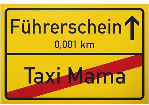 DankeDir! Führerschein Taxi Mama 30 x 20 cm Schild Ortsschild - Geschenk bestandenen Führerscheinprüfung Fahrprüfung - Führerscheinneulinge - Glückwunsch KFZ Auto Führerschein