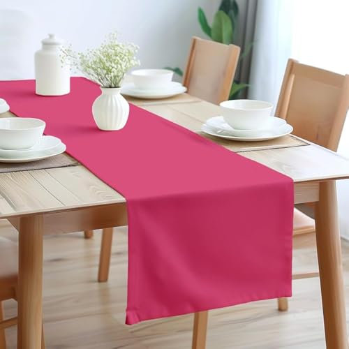 Encasa XO Chemin de Table Taille 32x150 cm | Tissu en Toile de Coton | Couleur Unie Rose Vif | Lavable en Machine et Durable