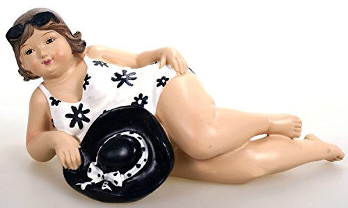 Schick-Design Badenixe mit Hut im weißen geblümten Badeanzug 18 cm Mädchen Rubensfrau mollige Dame Dicke Frau Schwimmerin Badezimmer Figur