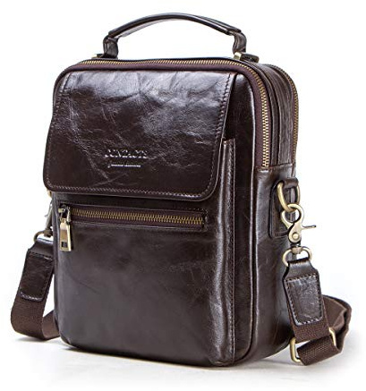 CONTACTS Kleine Messenger Bag Echt Leder Vintage Umhängetasche im Hochformat 9.7 Zoll Tablet Tasche Schultertasche(Kaffee)