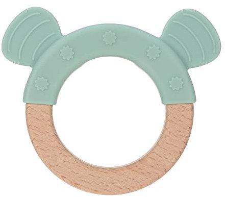 LÄSSIG Baby Greifling Beißring Beißhilfe Holz Silikon schadstoffgeprüft Spielen Anfassen Motorik Zahnen/ Teether Ring, Little Chums Dog, blau