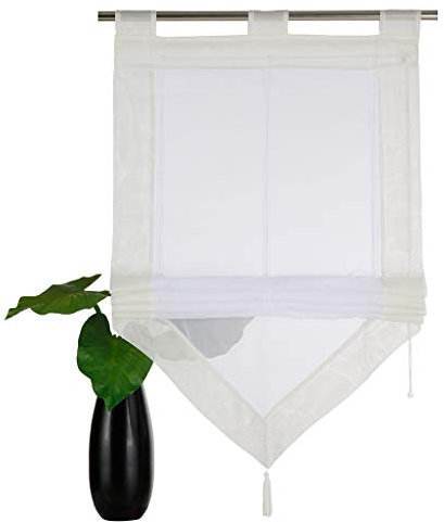 SIMPVALE Tenda a Pacchetto Finestre, Beige 45 x 140 cm Tende Romana, Tende per Interni in Voile Trasparente con Decorazione con Nappe per Cucina, Bagno, Balcone