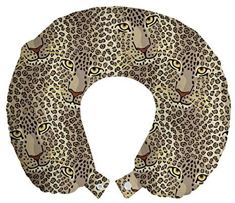 ABAKUHAUS Leopard-Druck Reisekissen Nackenstütze, Leo Wilde große Katzen-Gesicht, Schaumstoff Reiseartikel für Flugzeug und Auto, 30x30 cm, Dark Tan Mehrfarbig