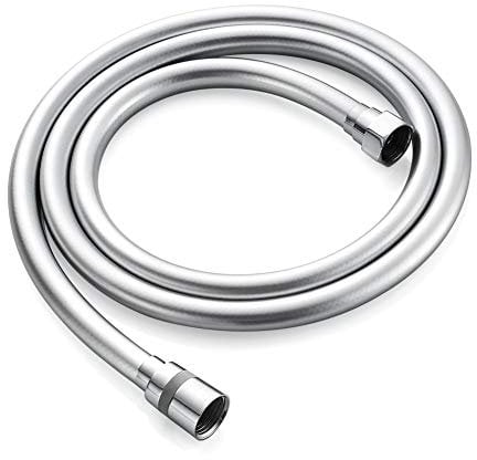 GRIFEMA Duschschlauch 2 m – Flexibler Glatter PVC Brauseschlauch 200cm, Anti-Knick & Leckfrei, Universal ½ Zoll Anschluss, langlebiger Ersatzschlauch mit Messinganschlüssen & Dichtungen, Silber