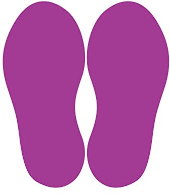 Bodenaufkleber Fußpaar zum Abstandhalten – selbtklebende Abstandshalter für den Fußboden mit Anti-Rutsch-Beschichtung (10 Paar Fußabdrücke | Fußgröße 250 x 100 mm | Violett)