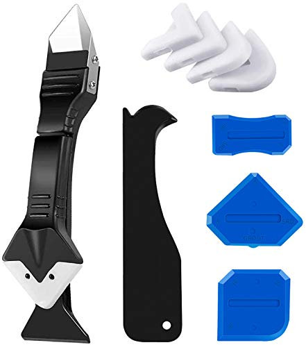 King&Charles Silicone Caulking Tool, Caulk Remover Tool Kit& Grout Removal, Caulk Remover with 4pc Glass Glue Angle Scraper - 3 in 1 Finishing Kit.