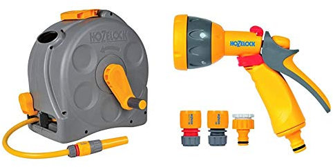 Hozelock Compact 2in1 Reel with 25m Hose & Multi Spray Watering Gun Starter Set