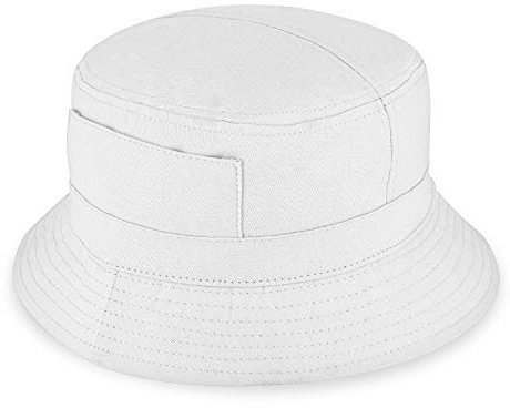 fiebig Fischerhut aus Baumwolle | Unisex Outdoorhut mit Taschen & Reißverschlussfach | Bucket Hat in vielen Farben & Größen (59-L, Weiß)
