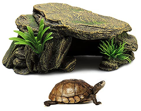 iFCOW Aquarium Ornament Reptil Schildkröte Terrasse, Schildkröte Sonnen Kletterplattform Harz Versteck Höhle Aquarium Aquarium Landschaftsbau Dekor Ornament (SY121)