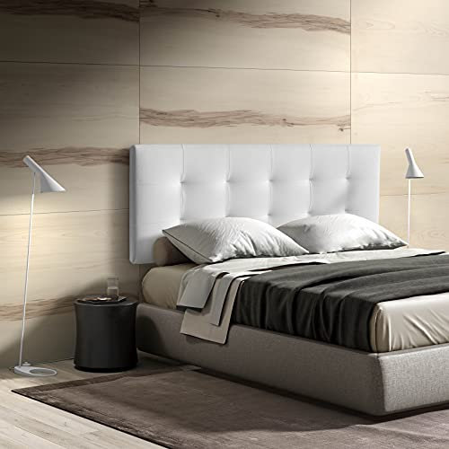 MOMMA HOME - Bettkopfteil - Modell Resqua - Farbe Weiß - 160 x 60 cm - Polsterung aus Gestepptem Kunstleder - Inklusive Aufhängevorrichtung - Kopfteil für das Schlafzimmerbett
