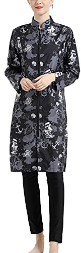 keephen Konservativ bedruckter Badeanzug Muslimische Frauen 3 Stück Set Plus Size Reißverschluss Arabische Langarm Islamische Burkini Hijab Badeanzug