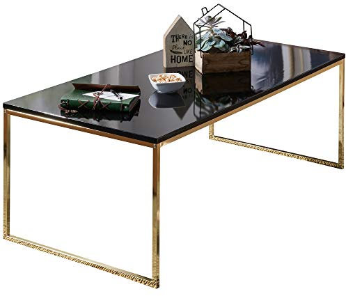 KADIMA DESIGN Riva Couchtisch, Metall und Holz, Filigrane Beine, Schwarze Tischplatte, 120x45x60 cm