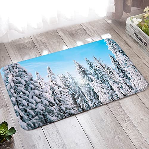 Bishilin Badezimmer Teppich rutschfeste Waschbar, Fußmatten Aussen Weihnachten 50x80 Winter Bäume Türmatte Innen für Wohnzimmer Kinderzimmer