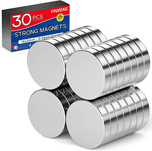 FINDMAG Kühlschrankmagnet, 15 x 3 mm, kleine Magnete, Kühlschrankmagnet, Whiteboard-Magnet, kleine Seltenerdmagnete, Scheibe, Neodynium-Magnet für Whiteboard, Kühlschrank, Basteln, 30 Stück