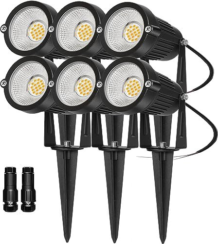 REEGOLD Éclairage paysager basse tension extérieur : éclairage paysager LED 7 W 700 lm avec connecteurs pour arbre, jardin, cour, allée, 12 V 24 V, blanc chaud 2 700 K, projecteurs IP65 étanches,